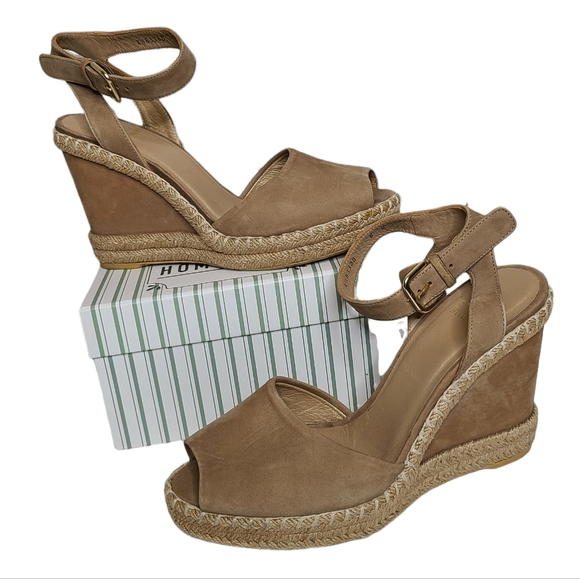 Stuart Weitzman Waycool Nubuck Leather Wedge High Heel Sandals Size 8